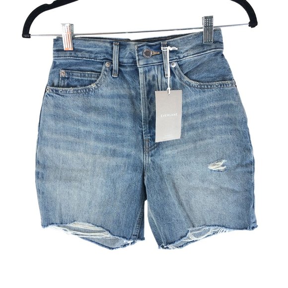 Everlane Womens The Way-High Jean Short Marina Bay Distressed 24 - Picture 3 of 7